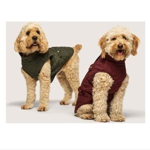 FabDog Quilted Barn Coat Burgundy with Plaid Fleece Liner